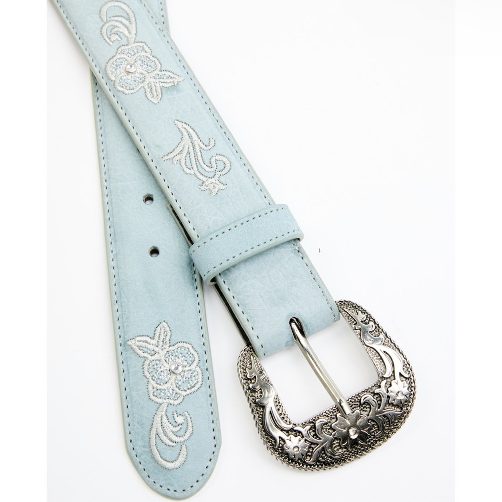 Brand New genuine leather Boot Barn blue floral embroidered belt